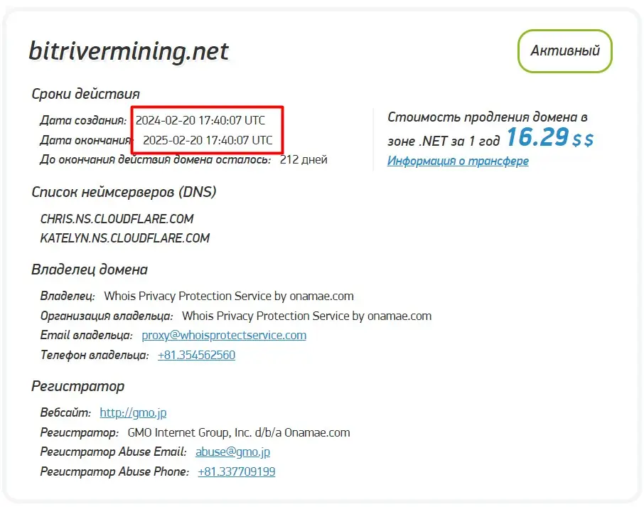 Проверка доменного имени bitrivermining.net