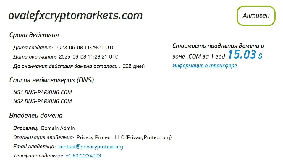 Проверка домена ovalefxcryptomarkets.com