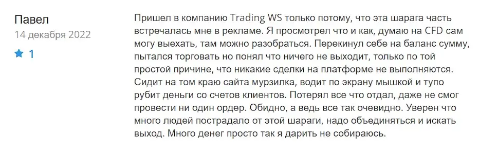 Trading WS отзыв клиента