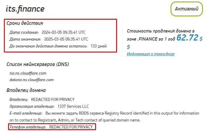 Проверка доменного имени its.finance