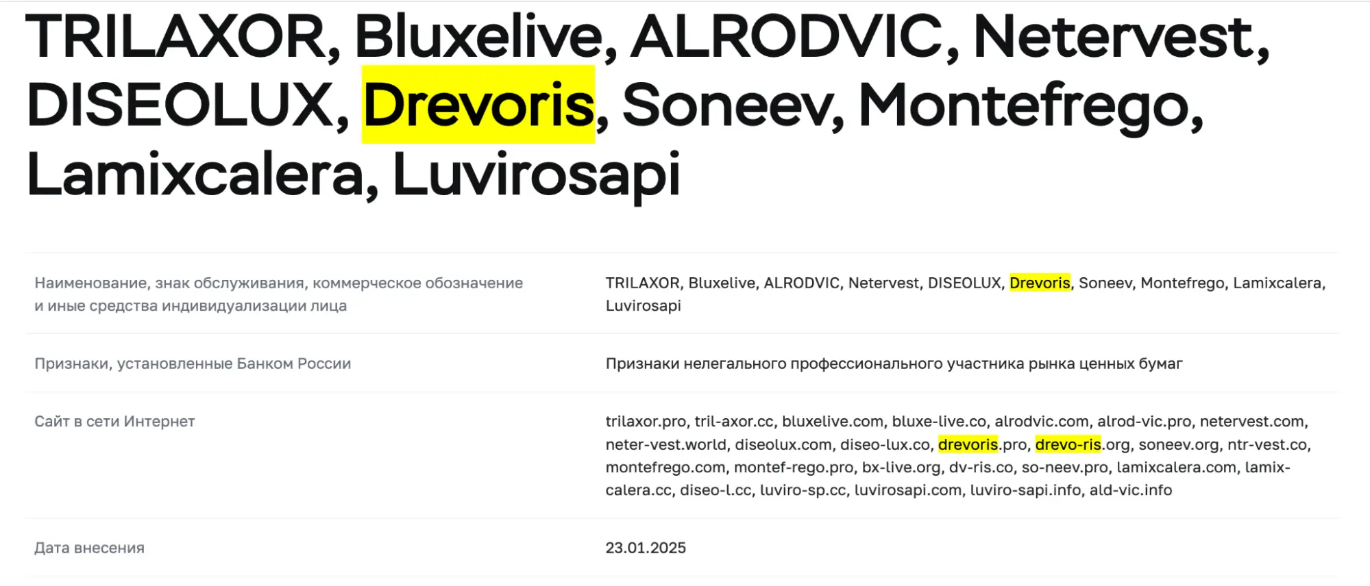 Drevoris обман Drevoris скам