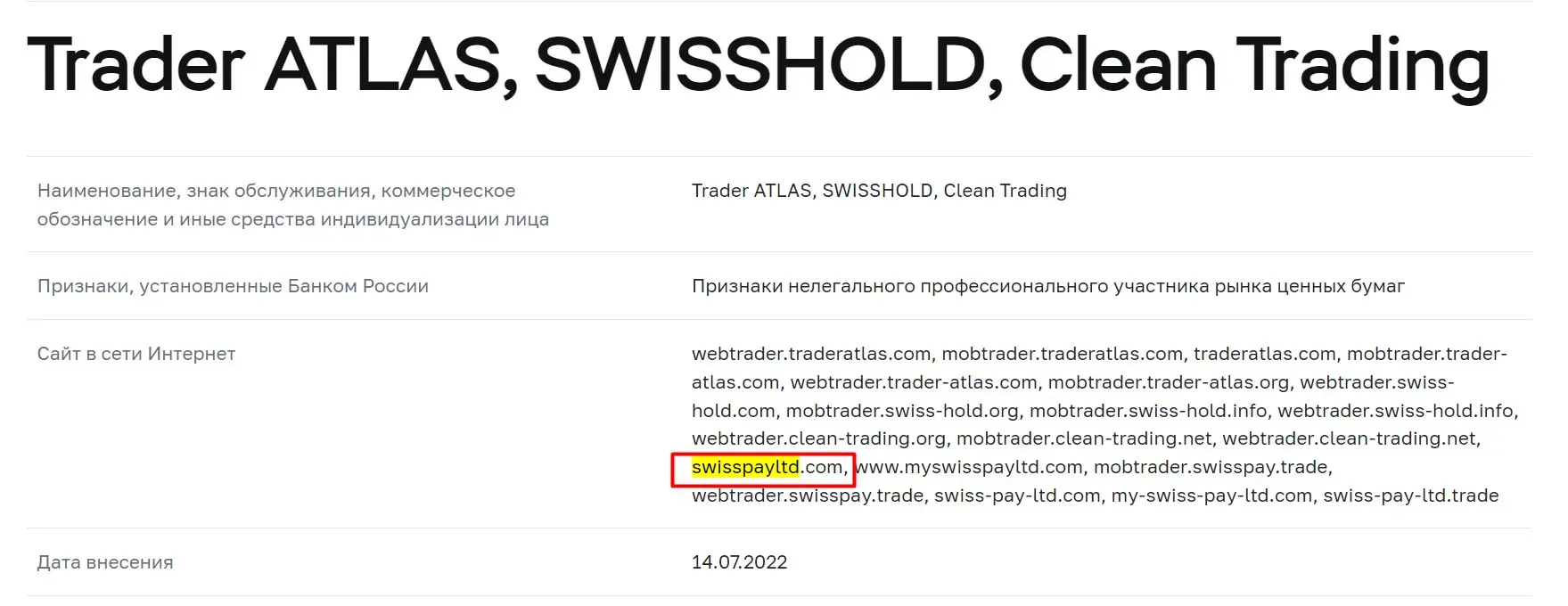 Проверка Swiss Pay Ltd в реестрах Центробанка Проверка Swiss Pay Ltd в реестрах Центробанка