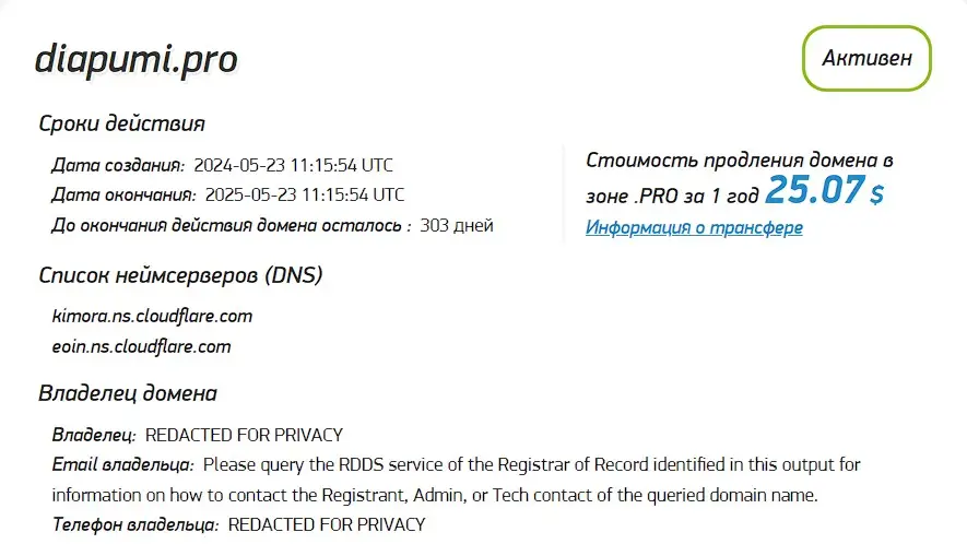 Проверка доменного имени diapumi.pro