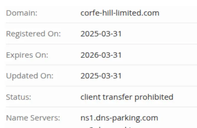 домен Corfe Hill Limited