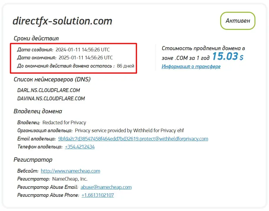 Проверка доменного имени directfx-solution.com