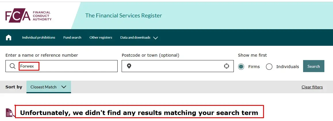 Проверка Forwex в реестрах FCA