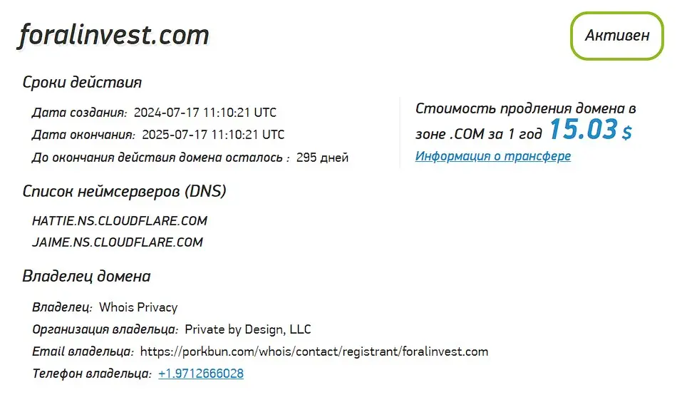 Проверка доменного имени foralinvest.com