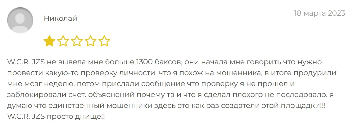 Отзыв пользователя о W.C.R. JZS