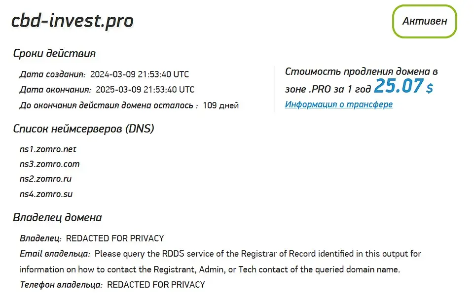 Проверка домена cbd-invest.pro
