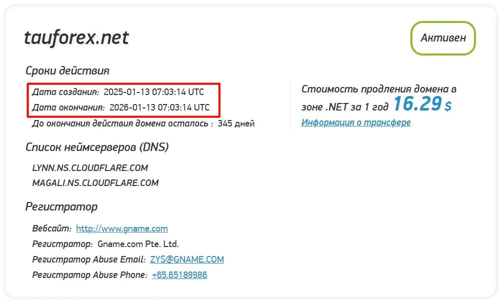 Анализ домена tauforex.net