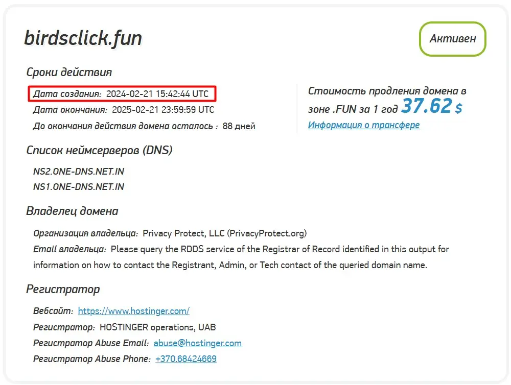 Проверка доменного имени birdsclick.fun