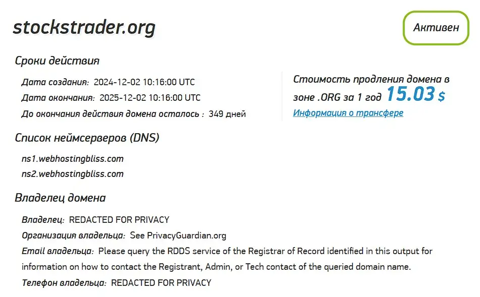 Проверка доменного имени stockstrader.org