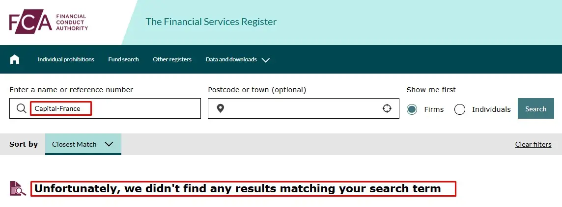 Проверка Capital-France в реестрах FCA