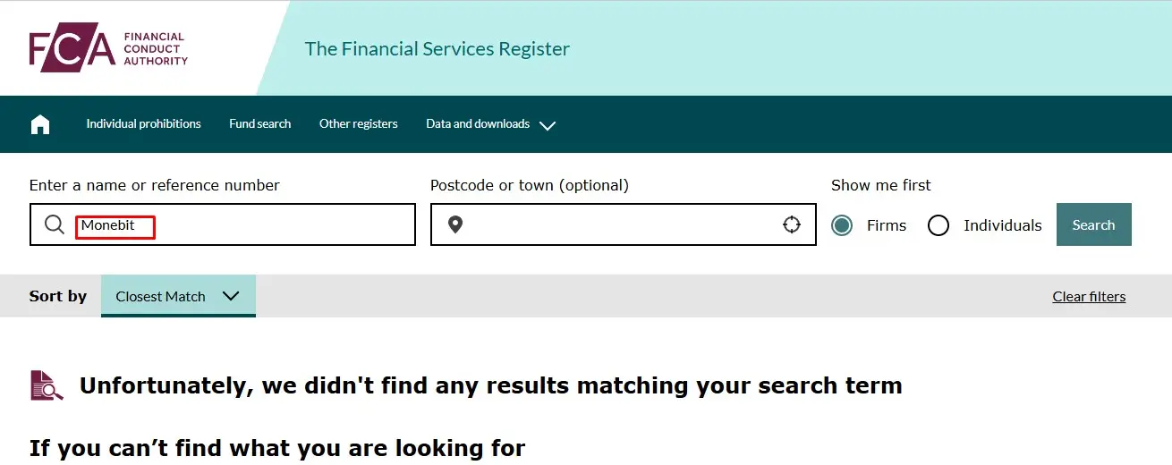Проверка Monebit в реестрах FCA