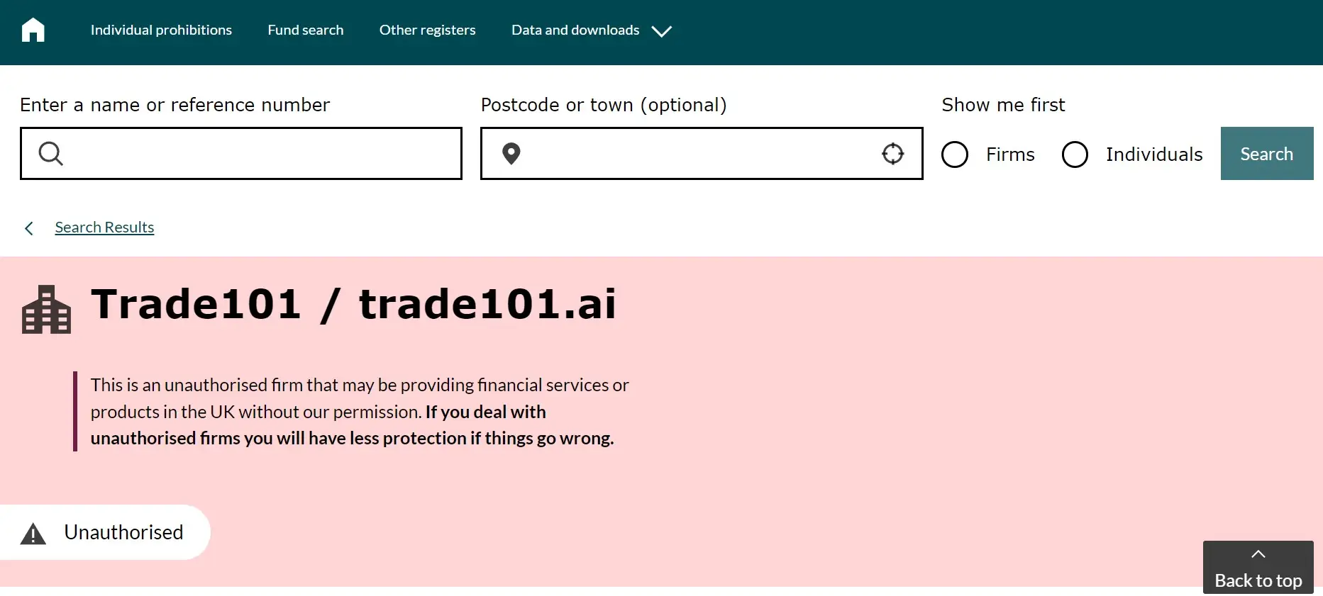 Проверка Trade101 в реестрах FCA