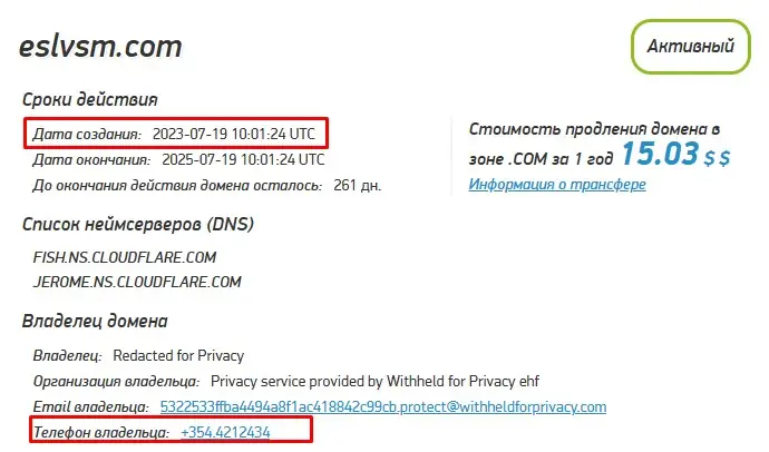 Проверка доменного имени eslvsm.com