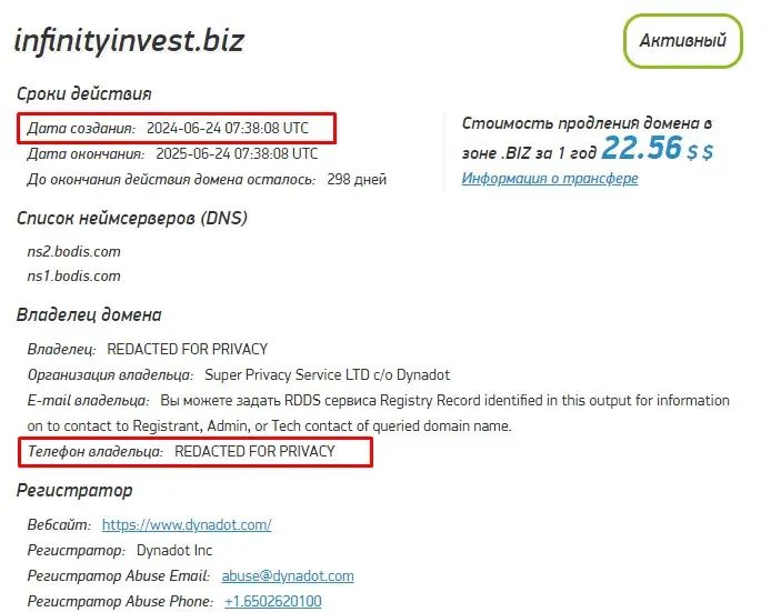 Проверка домена infinityinvest.biz