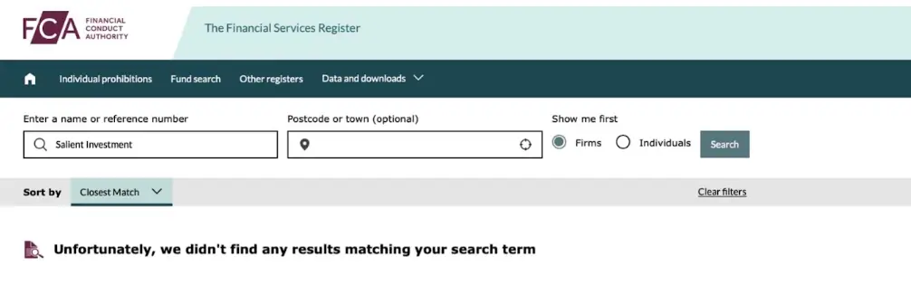 информация в реестре о брокере Salient Investment