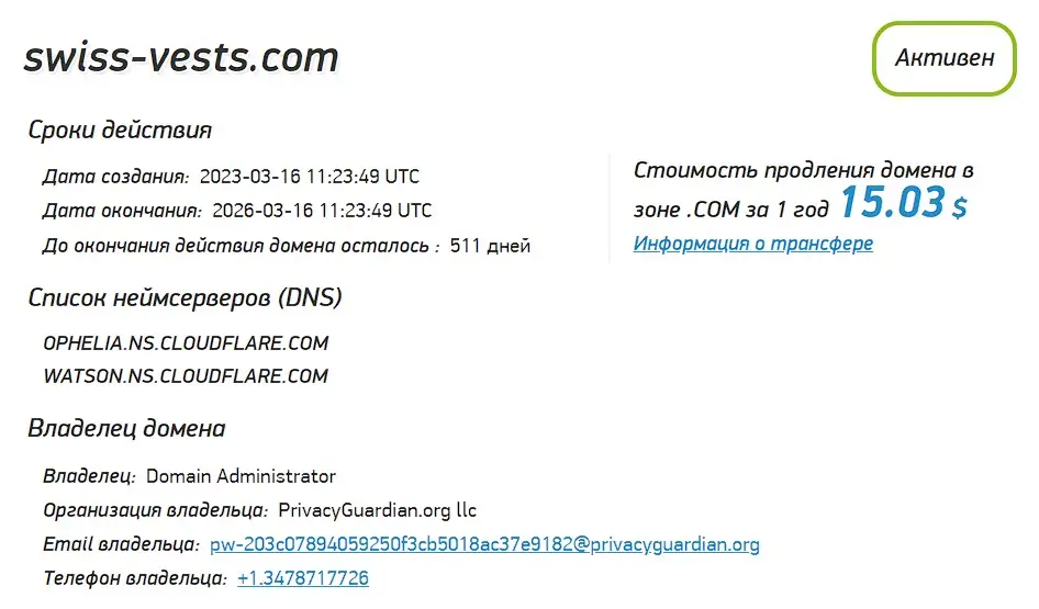 Проверка домена Swiss-Vests