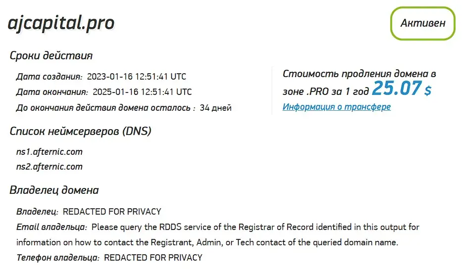 Проверка домена ajcapital.pro