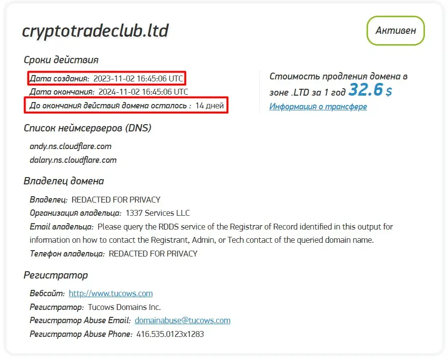 Проверка доменного имени cryptotradeclub.ltd