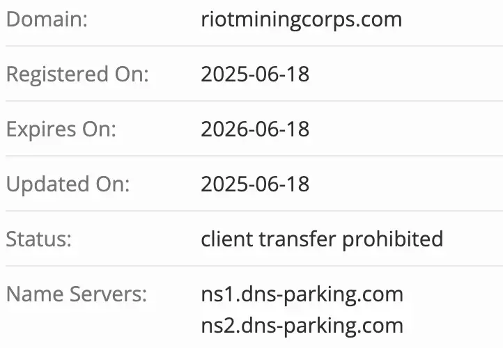 Riot Mining Corps домен  домен Riot Mining Corps