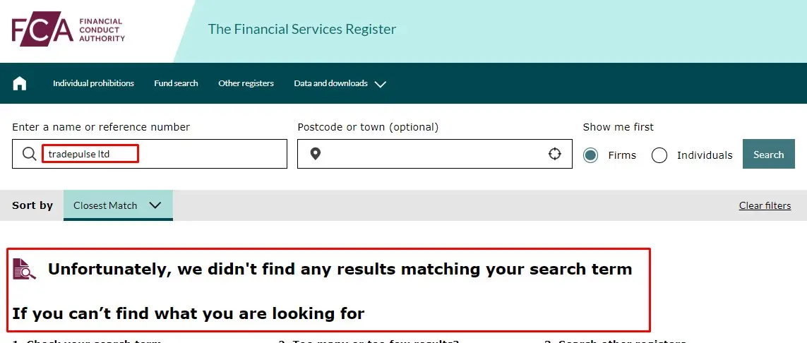 Проверка TradePulse LTD в реестрах FCA