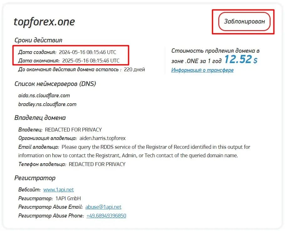 Проверка доменного имени topforex.one