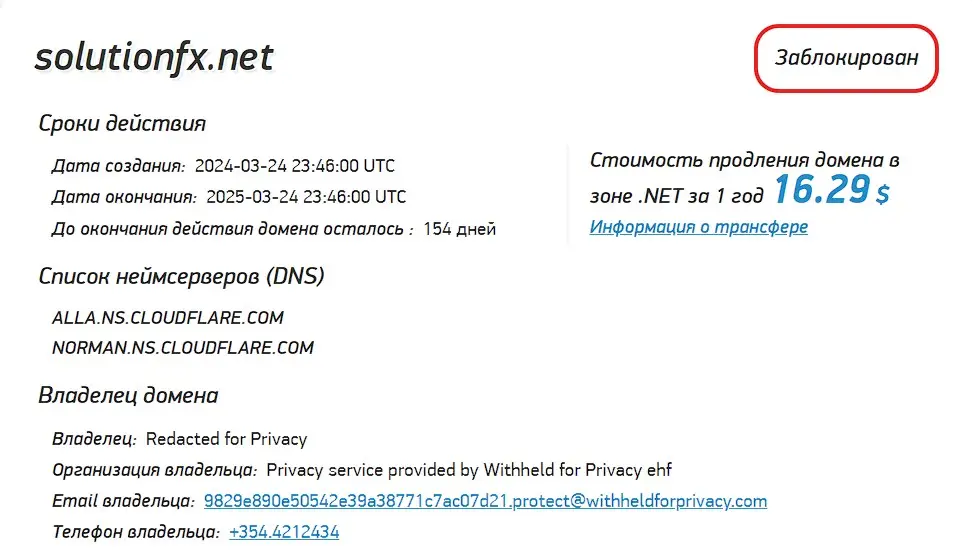 Проверка доменного имени solutionfx.net