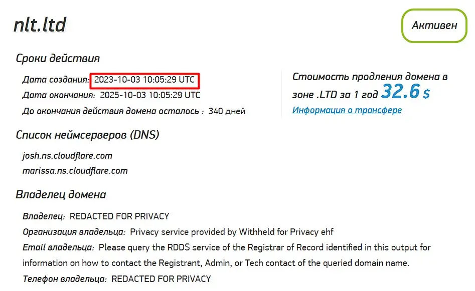 Проверка доменного имени nlt.ltd