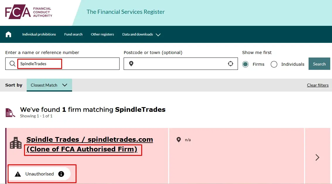 Проверка SpindleTrades в реестрах FCA
