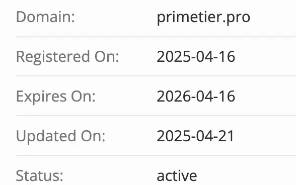 PrimeTier домен  домен PrimeTier