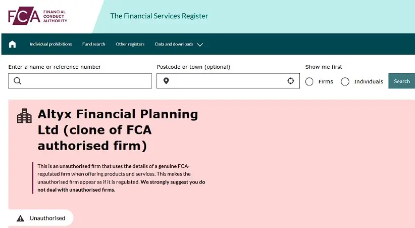 Проверка Altyx Financial Planning Ltd в реестрах FCA