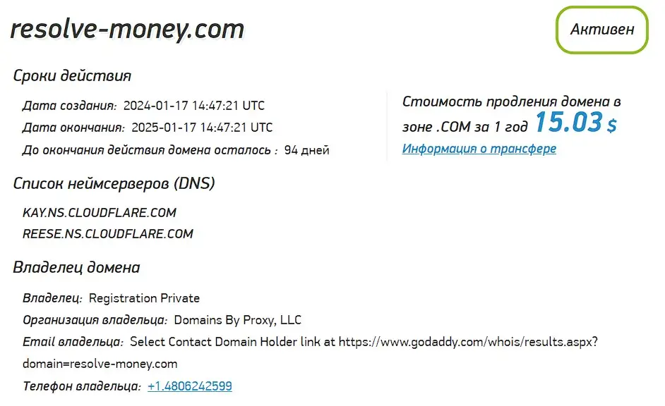 Проверка доменного имени resolve-money.com