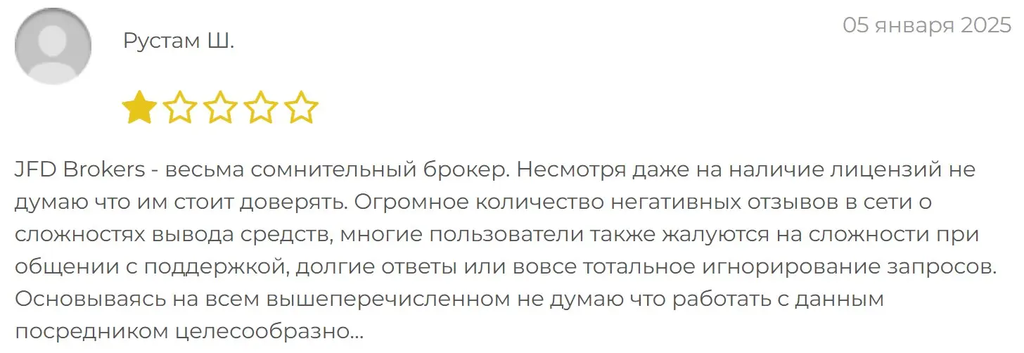 Отзыв пользователя о JFD Brokers