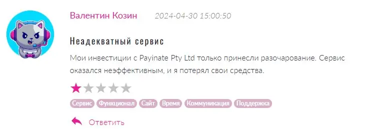 Payinate Pty Ltd отзыв трейдера