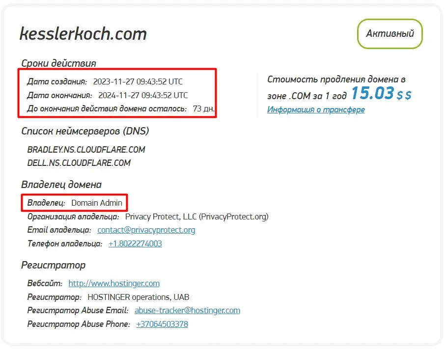 Проверка доменного имени kesslerkoch.com