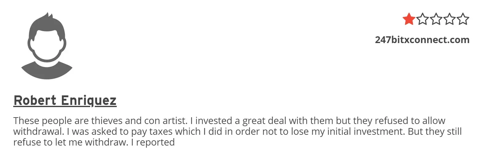 Отзыв пользователя о 247 Bitx Connect