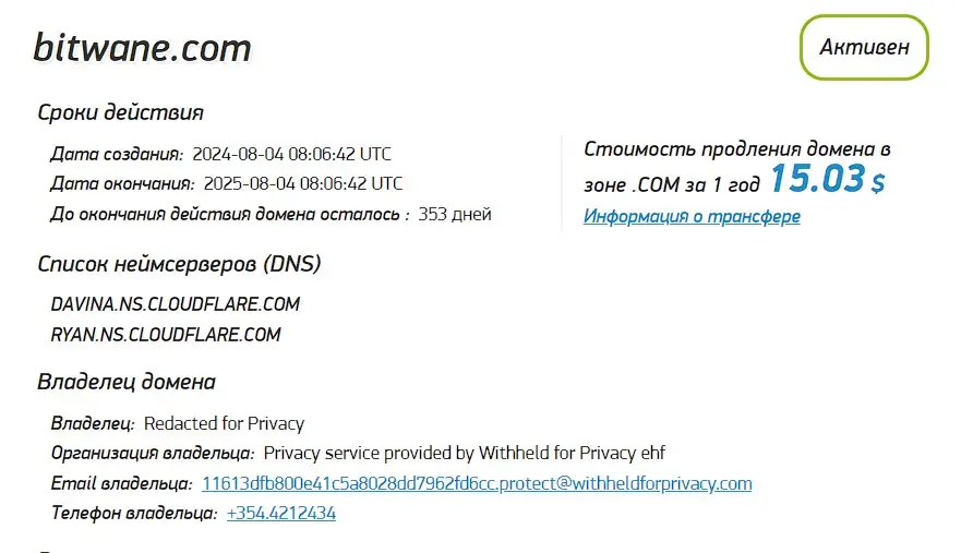 Проверка домена bitwane.com