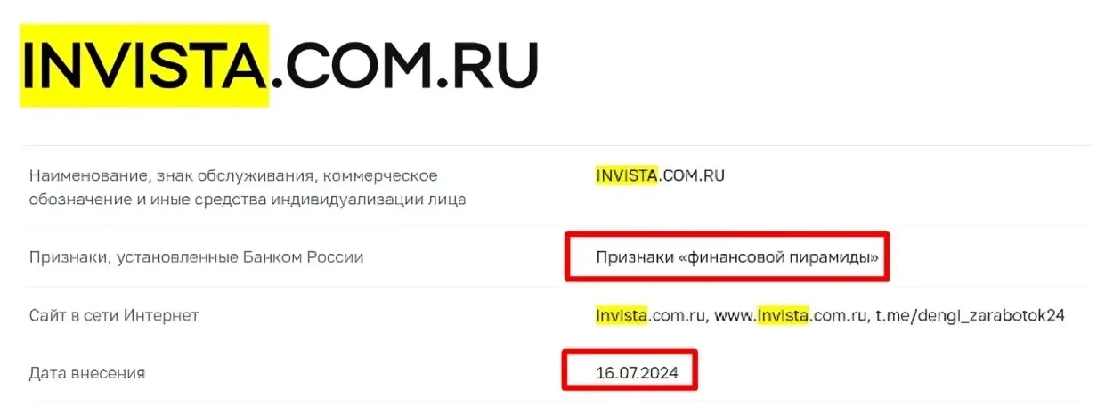 Проверка Invista в реестрах ЦБ РФ Проверка Invista в реестрах ЦБ РФ