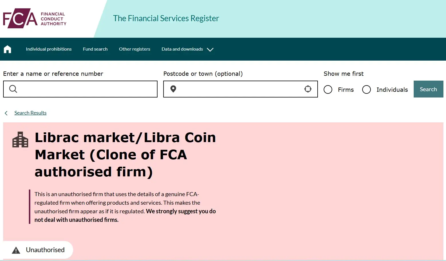 Проверка Libra Coin Market в реестрах FCA
