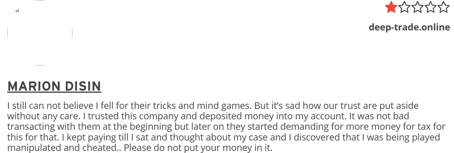 Отзыв пользователя о Deep Trade