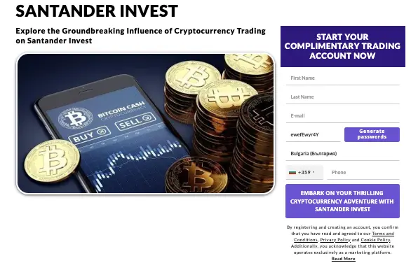 страница сайта Santander Invest