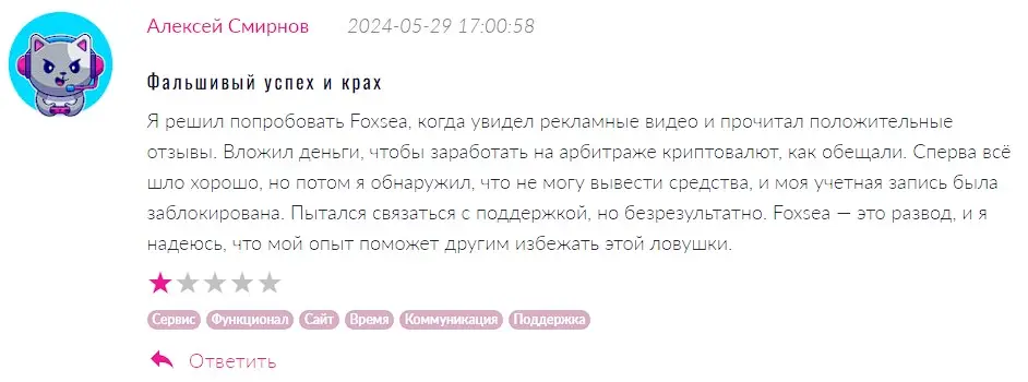 Отзыв пользователя о Foxsea Отзыв пользователя о Foxsea