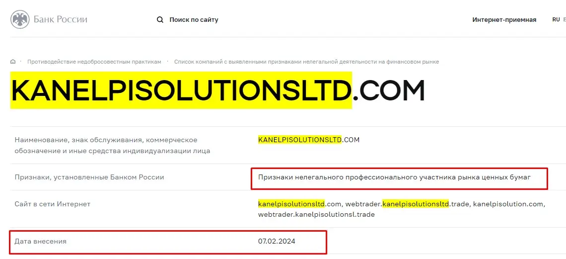 Проверка Kane LPI Solutions LTD в реестрах Цетробанка
