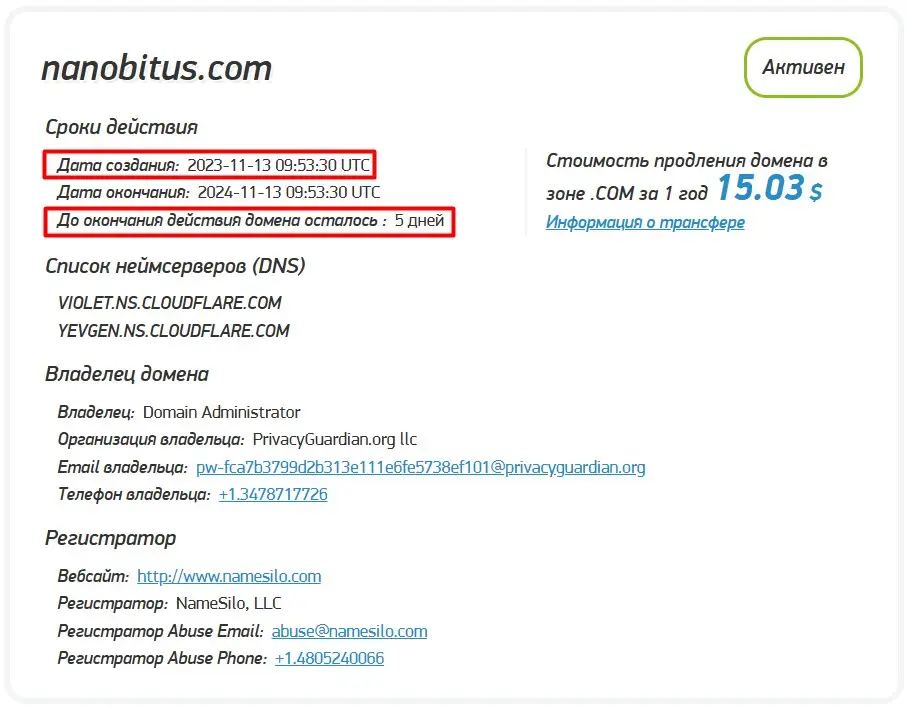 Проверка доменного имени nanobitus.com