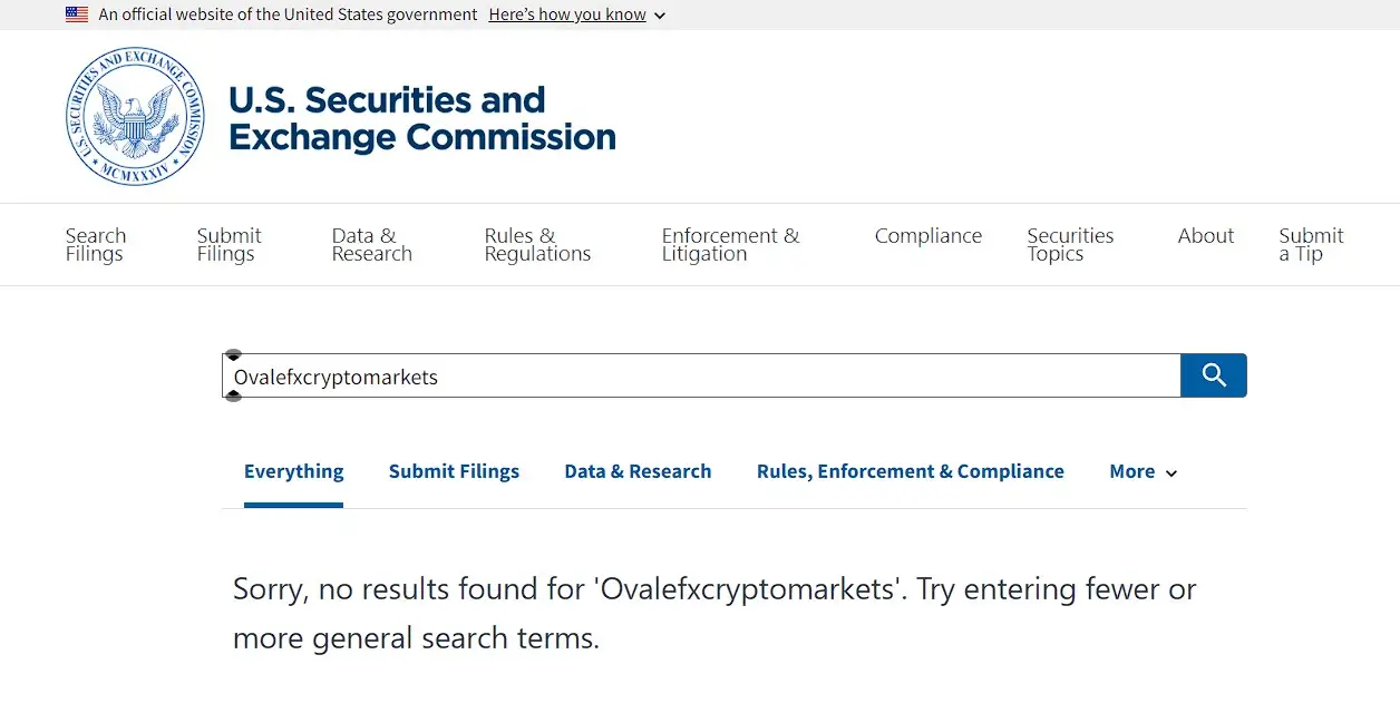 Проверка Ovalefxcryptomarkets в реестрах SEC