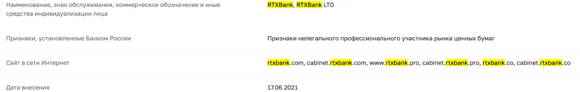 инфо о сайте RTXBank