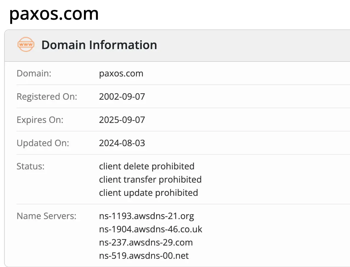 Paxos Trust Company домен домен Paxos Trust Company