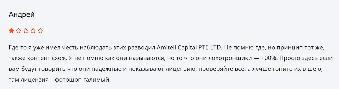 Amitell Capital PTE LTD отзыв пользователя